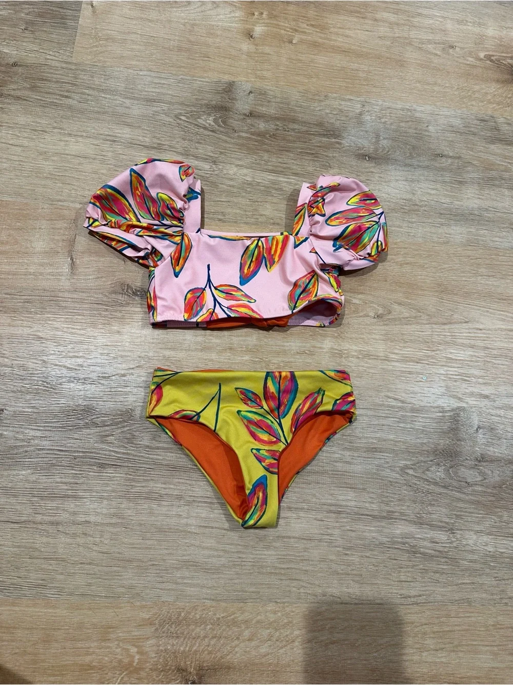 Pepita & Me Girls Floral Puff-Sleeve Bikini Set - Pink & Yellow size 4
